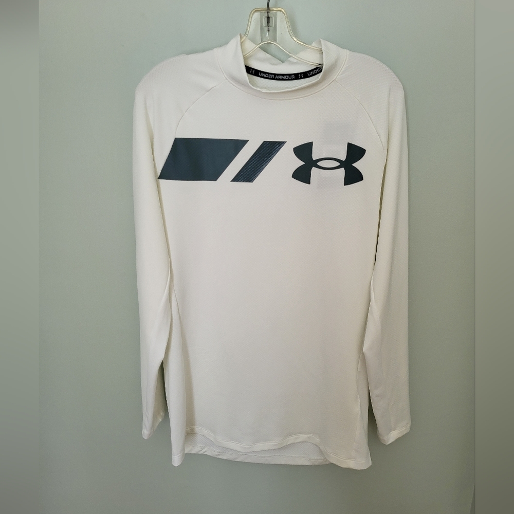 Under Armour UA Long Sleeve Grid Mock Neck Fitted ColdGear White New Large